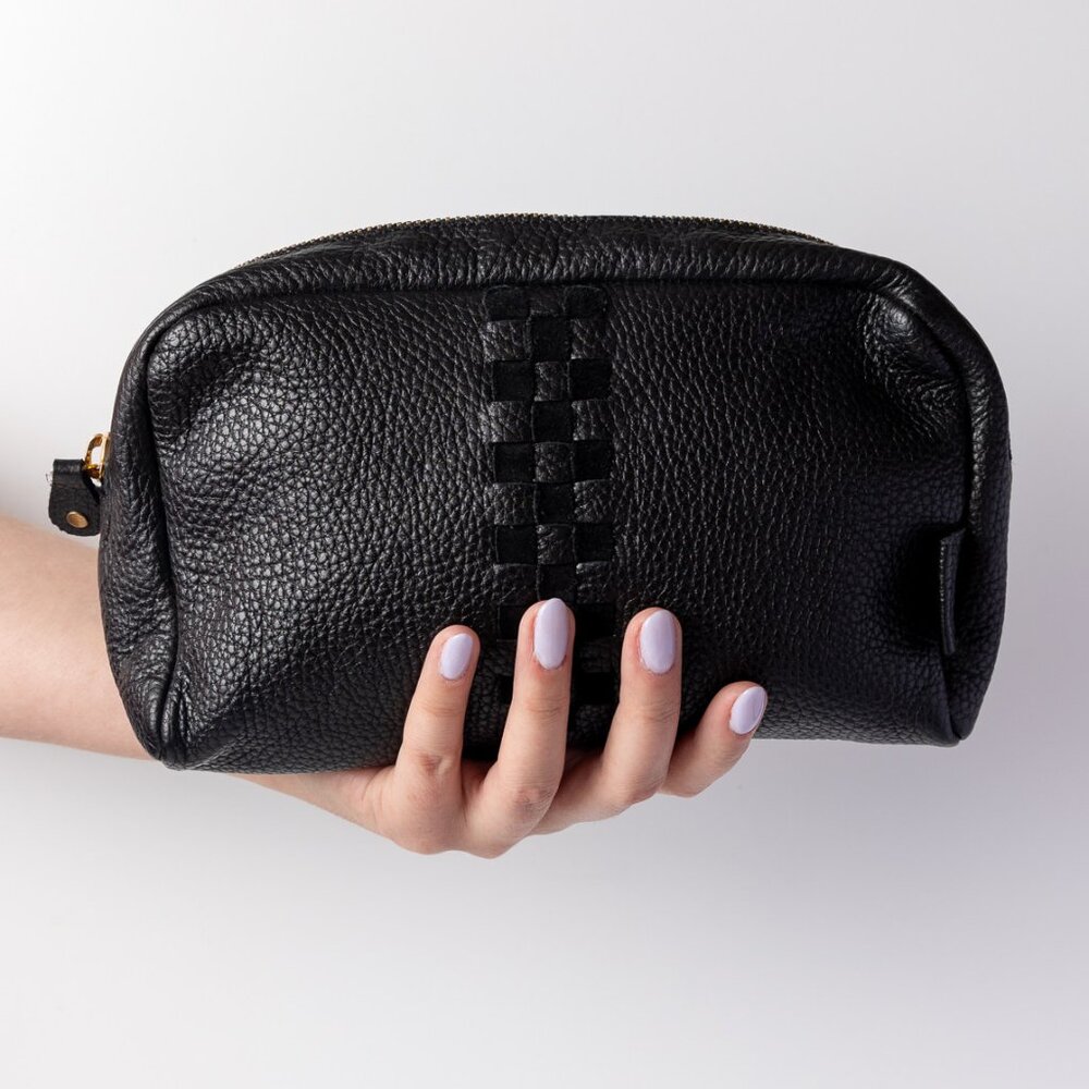 Leather Suede Woven Makeup Case